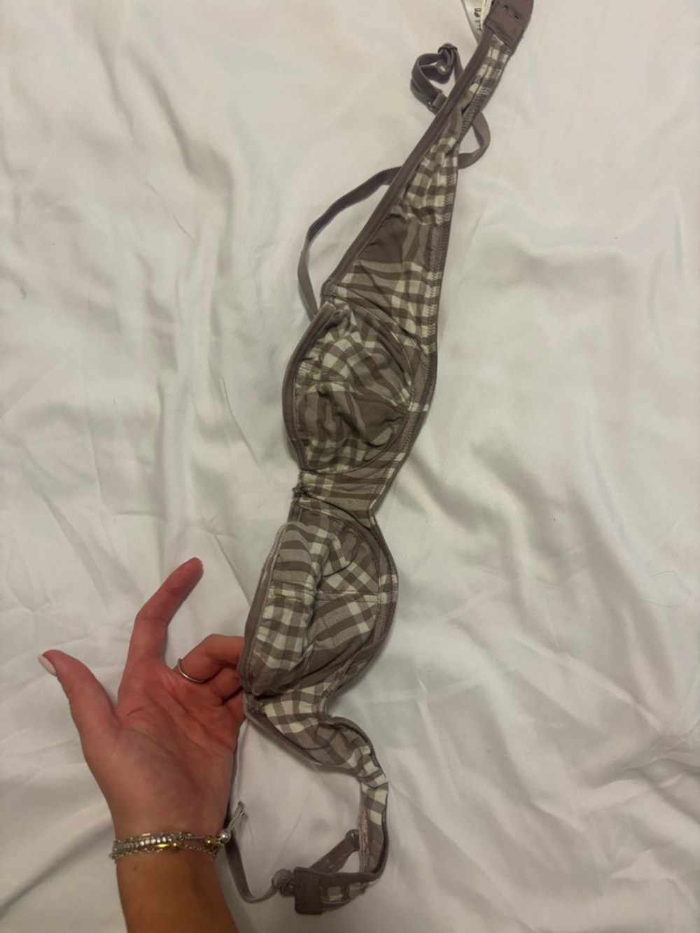 PINK Victoria's Secret Taupe and White Plaid Underwire Bra